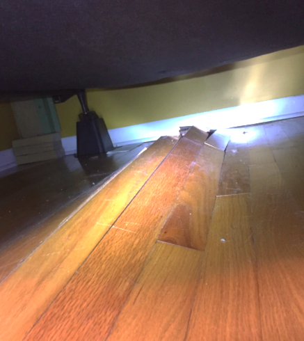 Buckled hardwood floors caused by uncontrolled humidity in the crawlspace. 